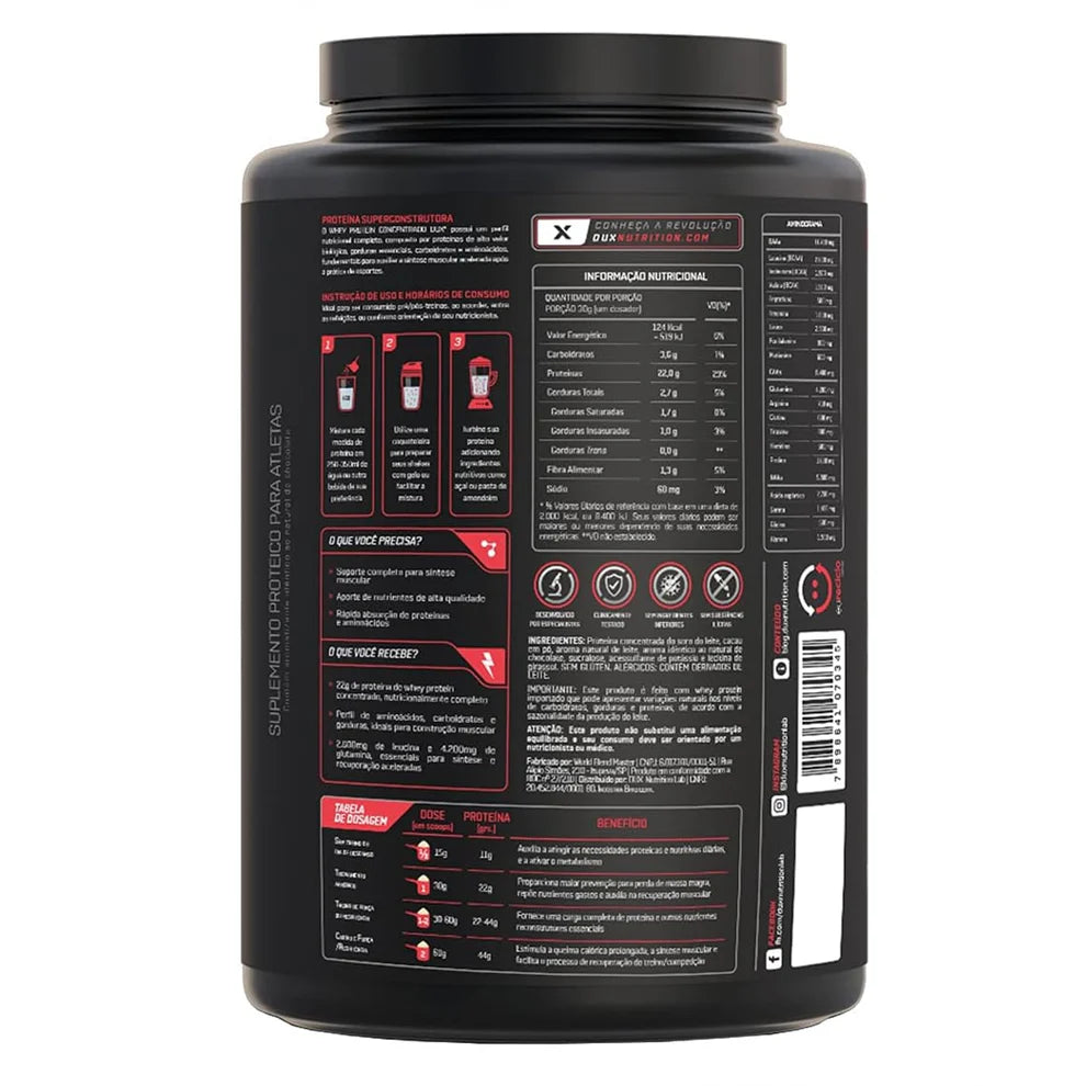 Whey Protein Concentrado Chocolate Pote 900g Dux Nutrition